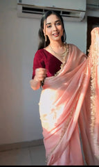 Designer Jimichu Silk Pink Color Ready To Wear Saree