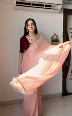 Designer Jimichu Silk Pink Color Ready To Wear Saree