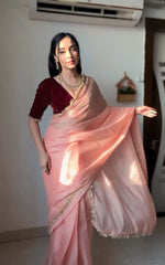 Designer Jimichu Silk Pink Color Ready To Wear Saree