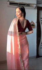 Designer Jimichu Silk Pink Color Ready To Wear Saree