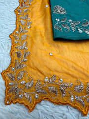 Fabulous Thread With Moti Work Yellow Color Saree