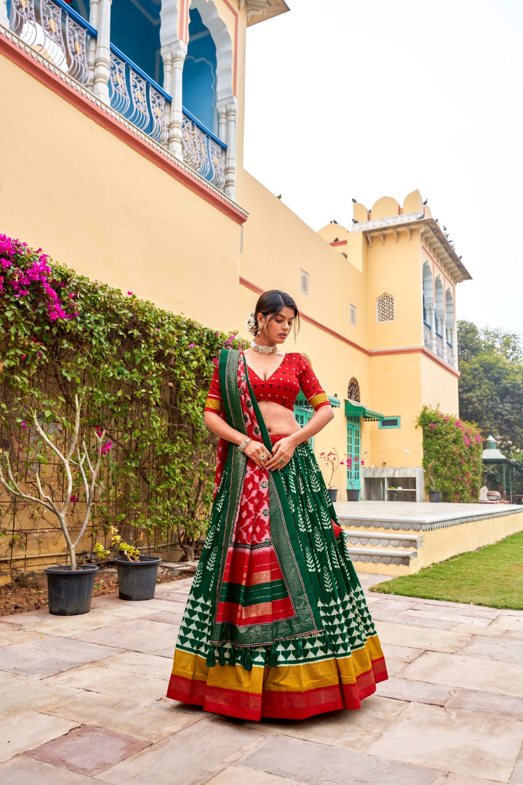 Elegant Green Color Printed Traditional Lehenga Choli