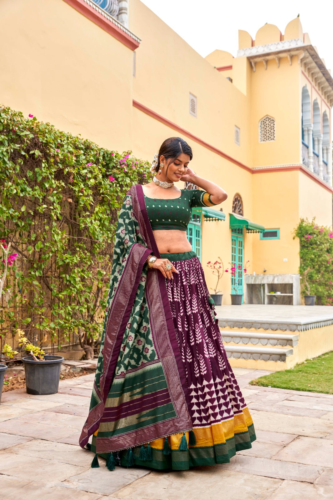 Elegant Wine Color Printed Traditional Lehenga Choli