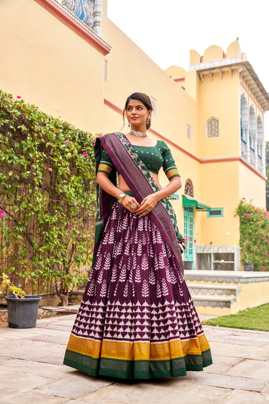 Elegant Wine Color Printed Traditional Lehenga Choli