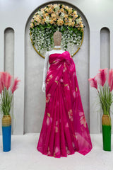 Designer Thread With Moti work Pink Color Saree