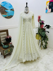 Marvelous Embroidery Sequence White Color Gown