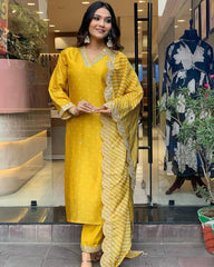 Fantastic Embroidery Sequence Work Yellow Color Anarkali Suit