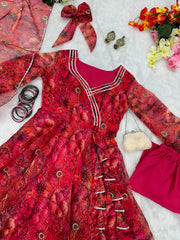 Lovely Red Color Digital Print Organza Anarkali Suit