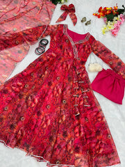 Lovely Red Color Digital Print Organza Anarkali Suit