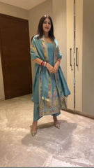 Beautiful Embroidery Sequence Work Rama Color Sharara Suit