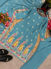 Beautiful Embroidery Sequence Work Rama Color Sharara Suit
