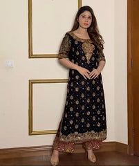 Stylish Embroidery Work Black Color Anarkali Suit