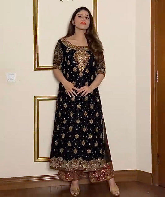 Stylish Embroidery Work Black Color Anarkali Suit