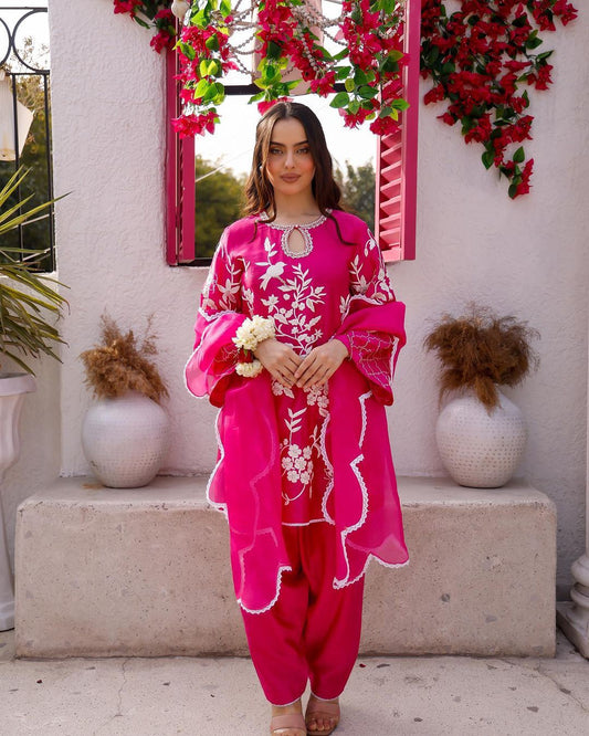 Trendy Pink Color Thread Sequence Work Patiala Suit