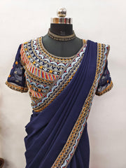 Marvelous Navy Blue Color Embroidery Sequins Work Ready To Wear saree