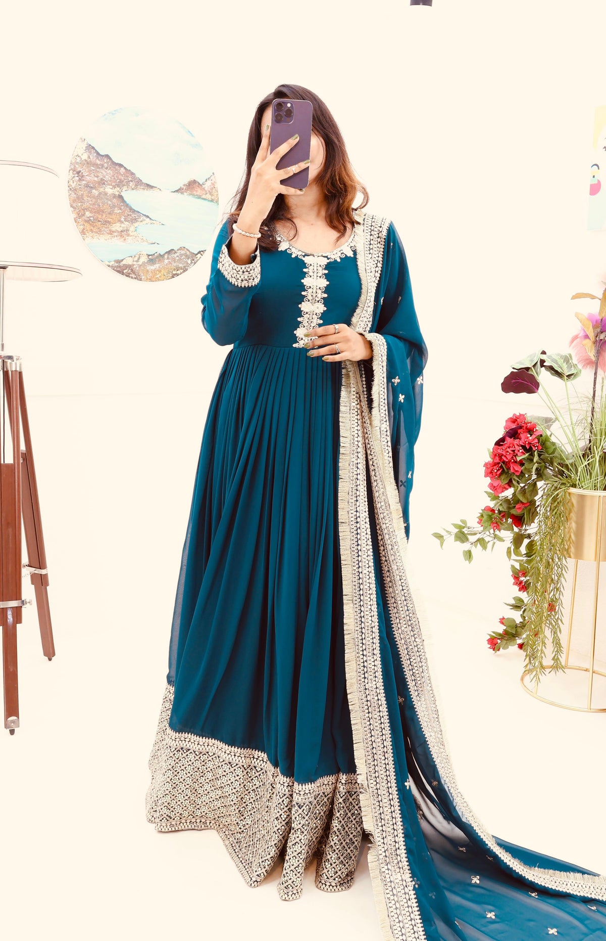 Captivating Sequences Embroidery Work Rama Color Gown