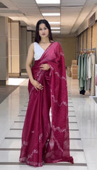 New   Embellished Work Wine Color Party Wear Saree