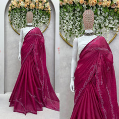 New   Embellished Work Wine Color Party Wear Saree