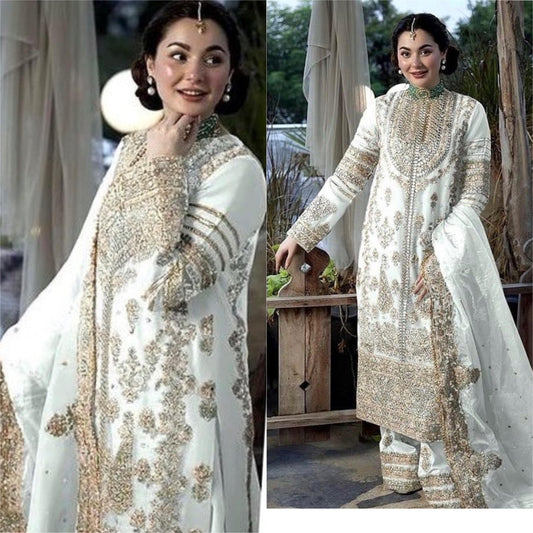 Demanding Embroidery Sequence Work White Color Anarkali Suit