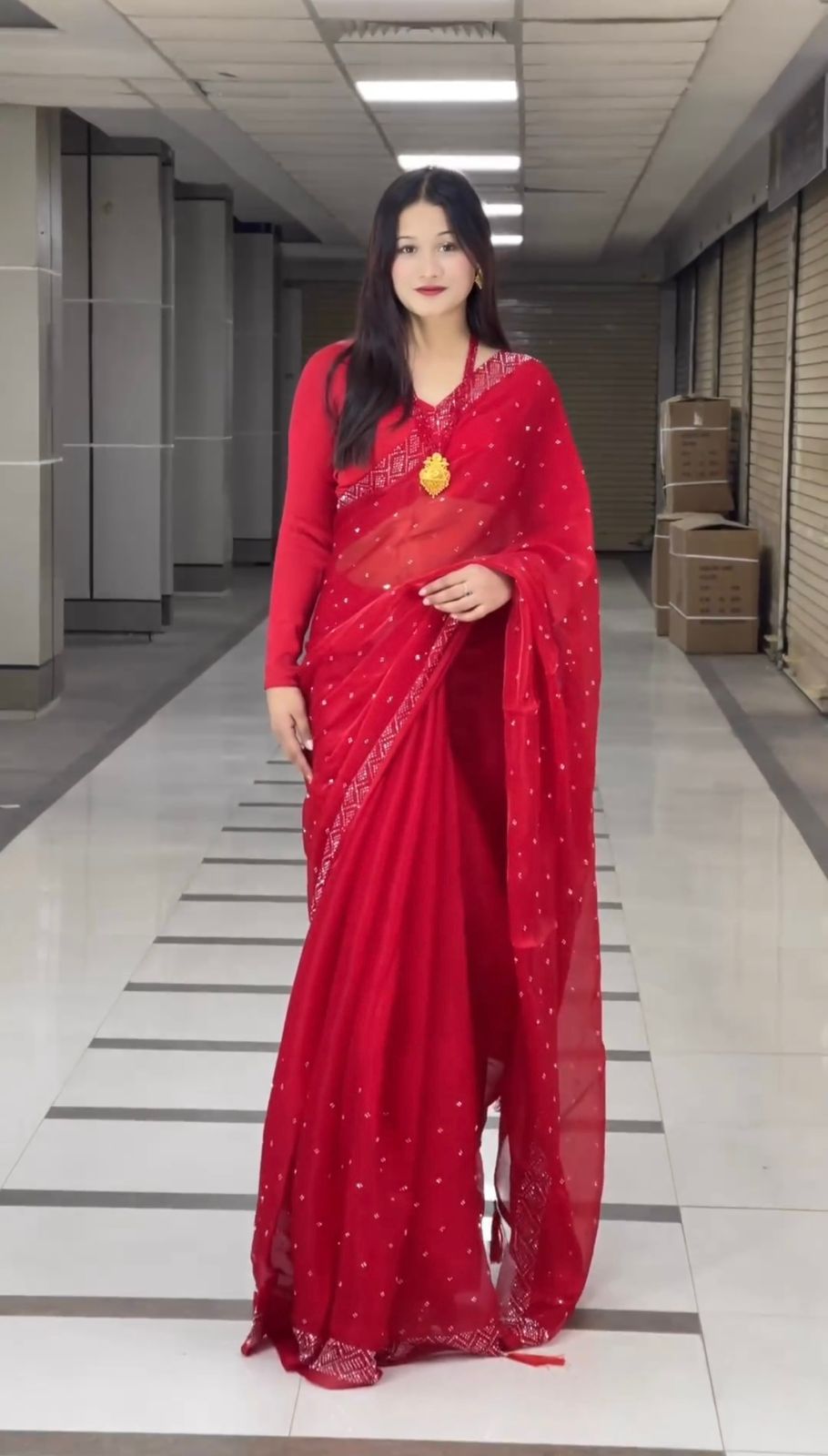 Embellished Work Red Color Party Wear Saree