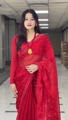 Embellished Work Red Color Party Wear Saree