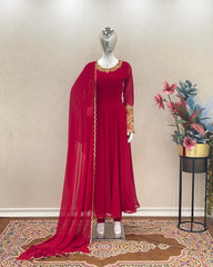 Wonderful Sleeve Work Red Color Anarkali Suit