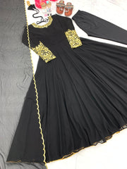 Wonderful Sleeve Work Black Color Anarkali Suit