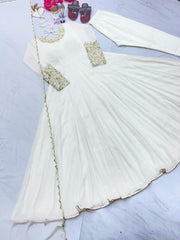 Wonderful Sleeve Work White Color Anarkali Suit