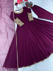 Wonderful Sleeve Work Wine Color Anarkali Suit