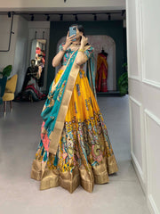 Shining Kalamkari Print Yellow Color Lehenga Choli