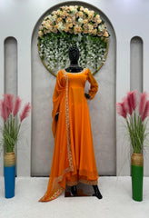 Trendy Orange Color Embroidery Work Anarkali Gown