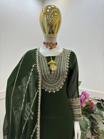 Glorious Coding Sequence Embroidery Green Color Sharara Suit