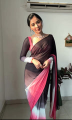 Stunning Black And Pink Color Silk Ready To Wear Saree