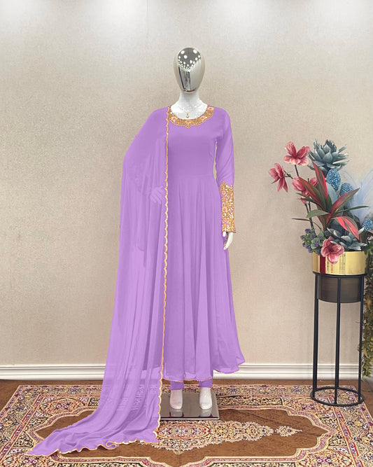 Wonderful Sleeve Work Lavender Color Anarkali Suit