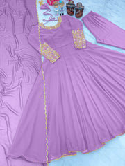 Wonderful Sleeve Work Lavender Color Anarkali Suit