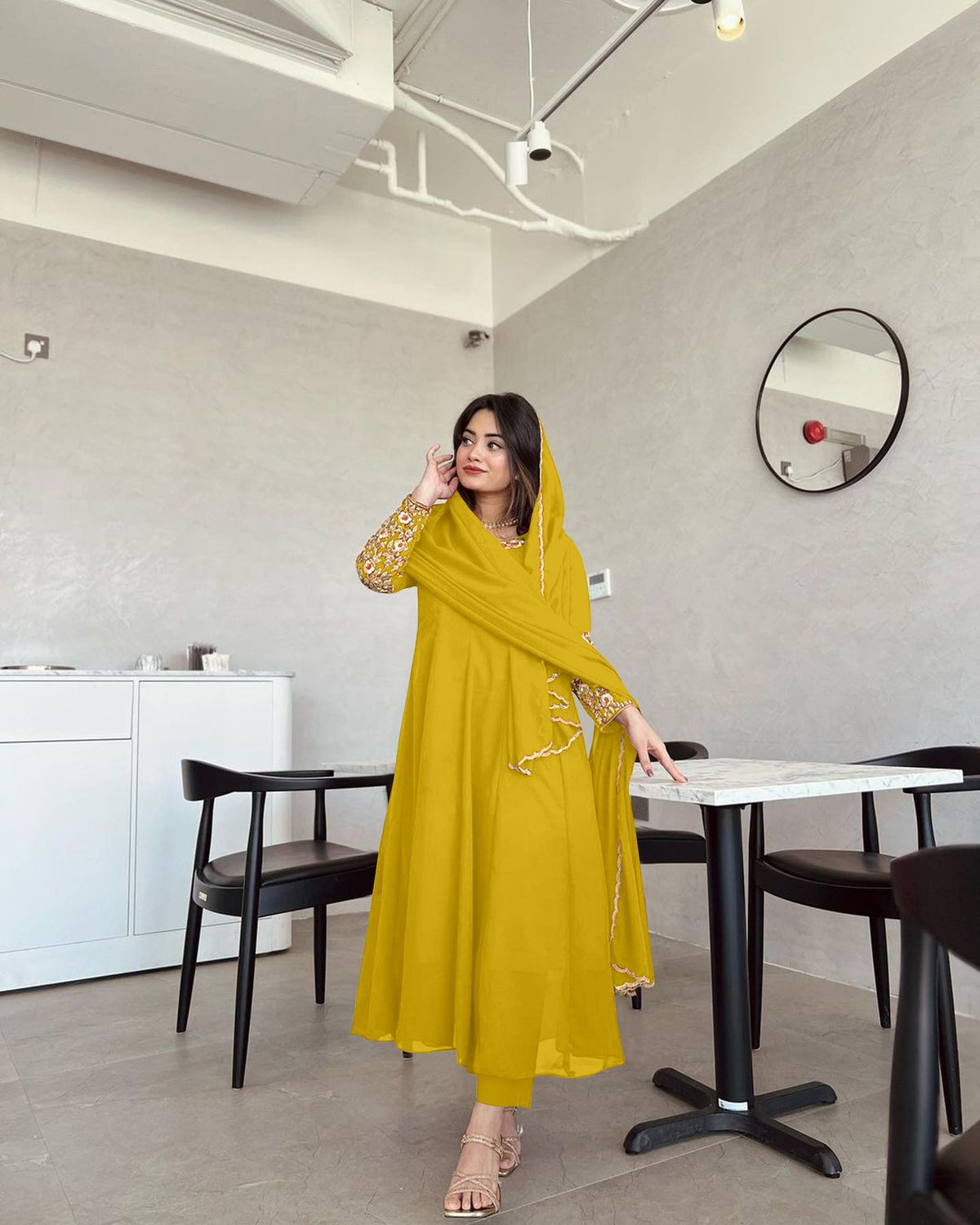 Wonderful Sleeve Work Yellow  Color Anarkali Suit