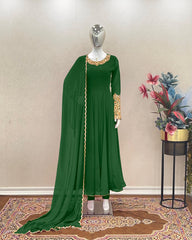 Wonderful Sleeve Work Green Color Anarkali Suit