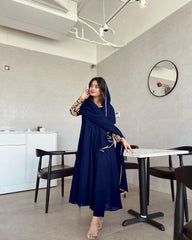 Wonderful Sleeve Work Navy Blue Color Anarkali Suit