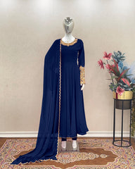 Wonderful Sleeve Work Navy Blue Color Anarkali Suit