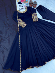 Wonderful Sleeve Work Navy Blue Color Anarkali Suit