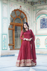 Presenting Embroidery Zari Sequins Work Maroon Color Long Gown