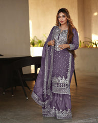 Decent Embroidery Sequence Work Onion Color Sharara Suit