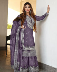 Decent Embroidery Sequence Work Onion Color Sharara Suit