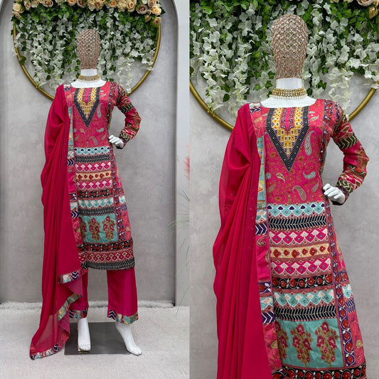 Awesome Pink Color Multi Design Salwar Suit