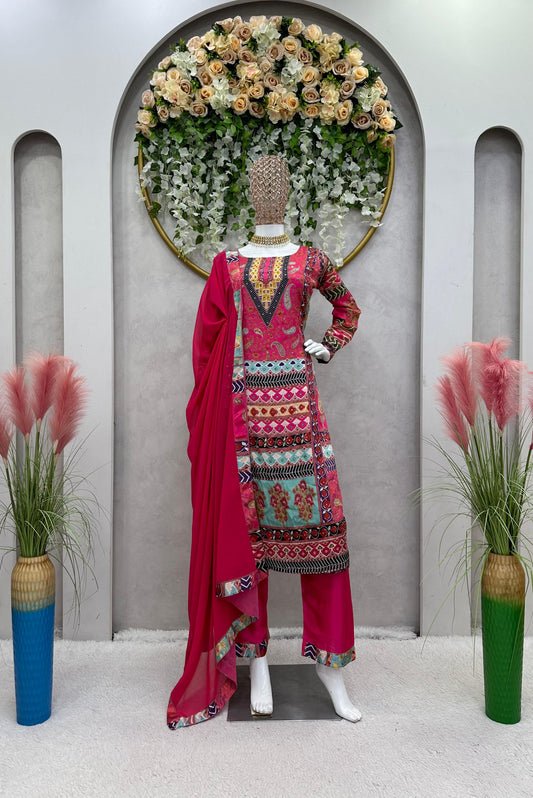 Awesome Pink Color Multi Design Salwar Suit