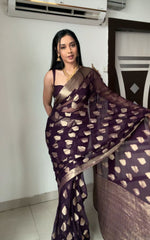 Black Color Jacquard Work Ready To Wear Saree