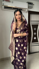 Black Color Jacquard Work Ready To Wear Saree