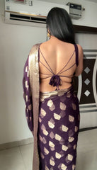 Black Color Jacquard Work Ready To Wear Saree