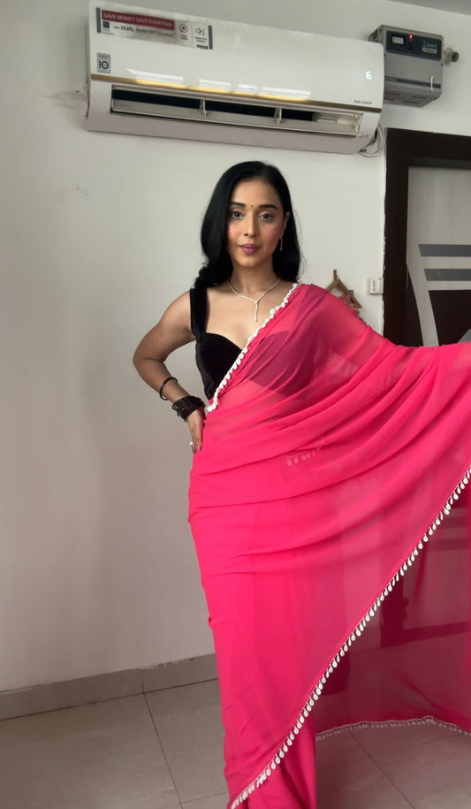 Beautiful Pink Color Ready To Wear Saree