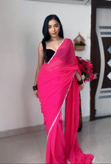 Beautiful Pink Color Ready To Wear Saree